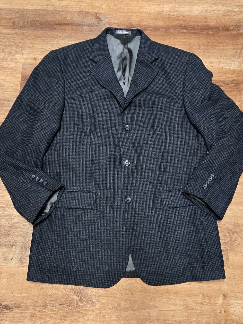 Oscar de la Renta Dark Navy Black Houndstooth Sport Coat 100% Wool 41R